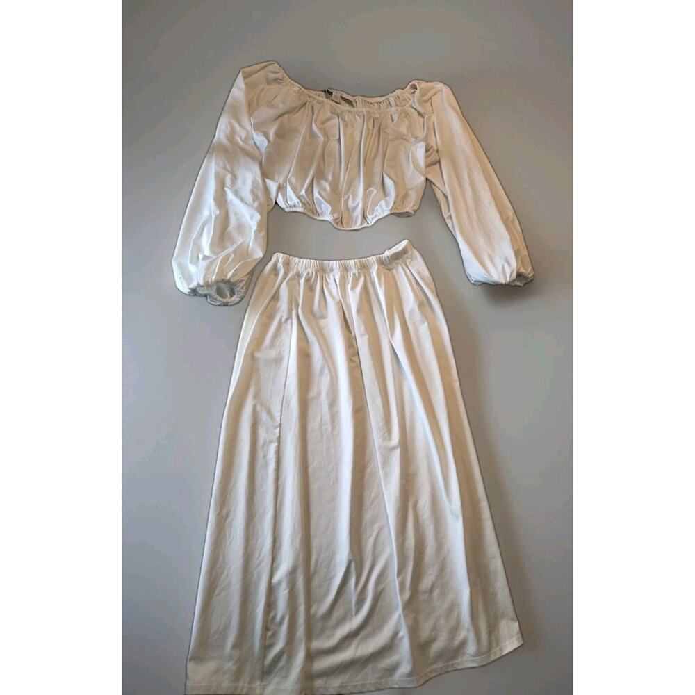 Black Halo White Two Piece Set Off Shoulder Crop Top Midi Skirt Bridal Size 2